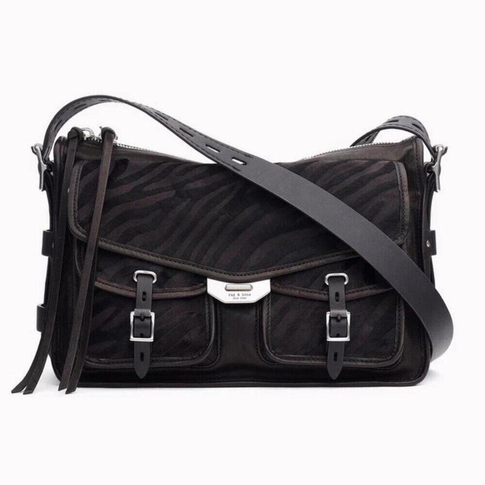 RAG & BONE Zebra Print Leather Messenger Bag with Silver Hardware